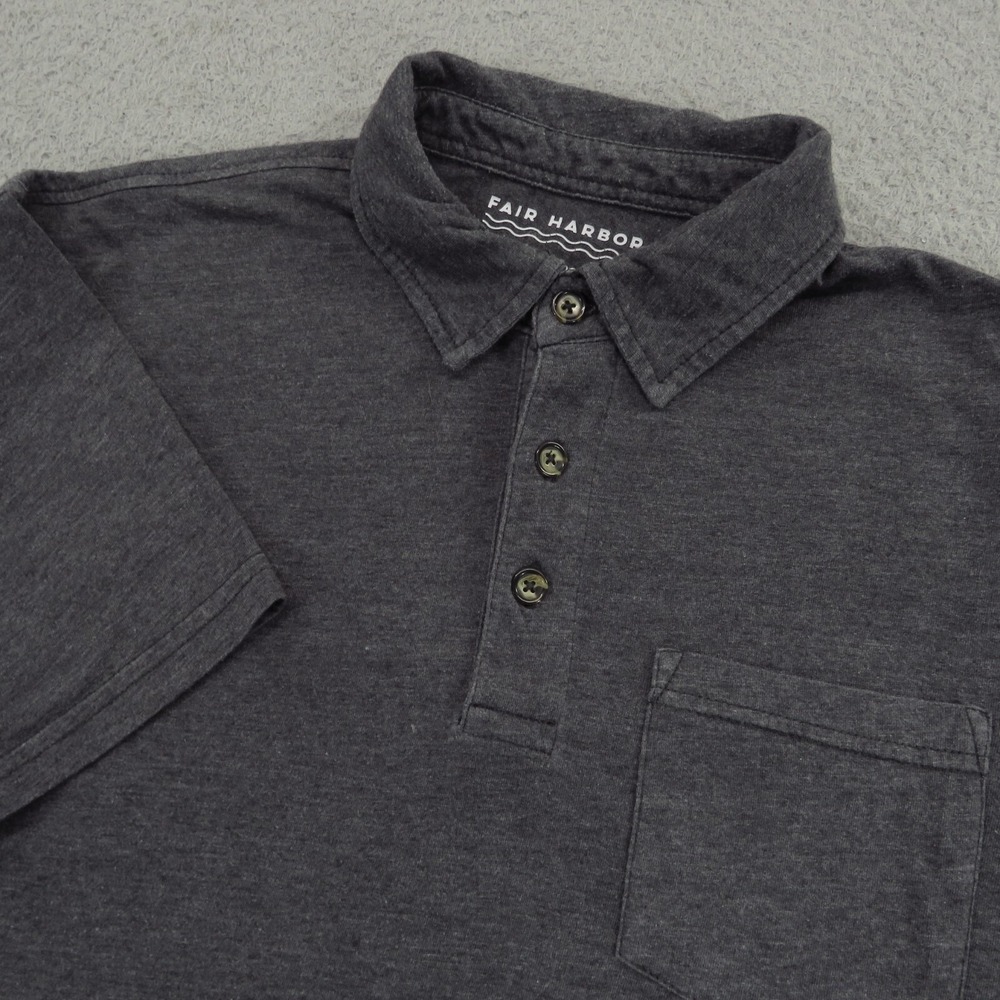 Fair Harbor Mens Large Polo Shirt Grey Charcoal Heather Short Sleeve Beach Surf